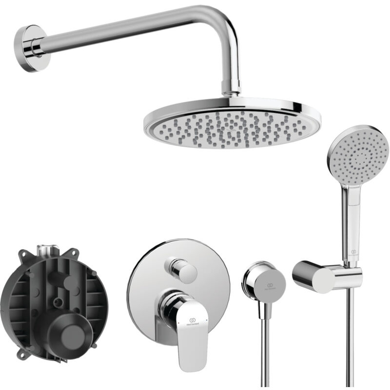 foto del prodotto ceraflex, kit doccia con miscelatore ad incasso completo, soffione da 20cm, doccetta multifunzione, bc447aa, cromato ideal standard