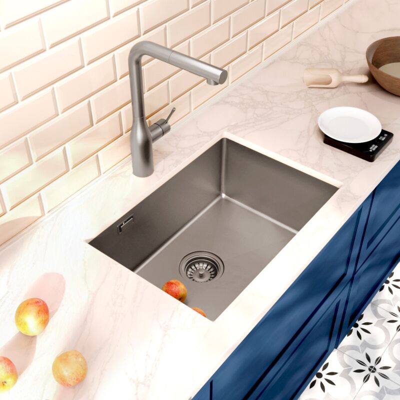 foto del prodotto ceramia timeless lavello sottotop in acciaio inox 304, 1 vasca, 55x45x21 cm, gun metal spazzolato pvd