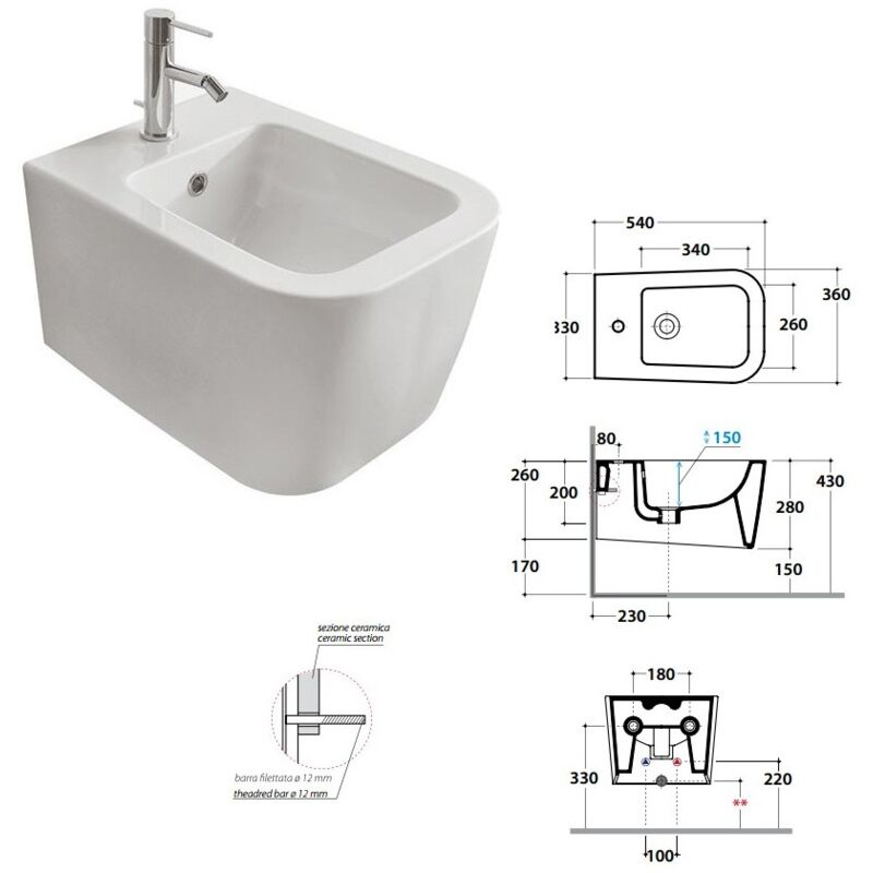 foto del prodotto ceramica globo bidet sospeso stone cm 54 monoforo con troppopieno sssn9.bo