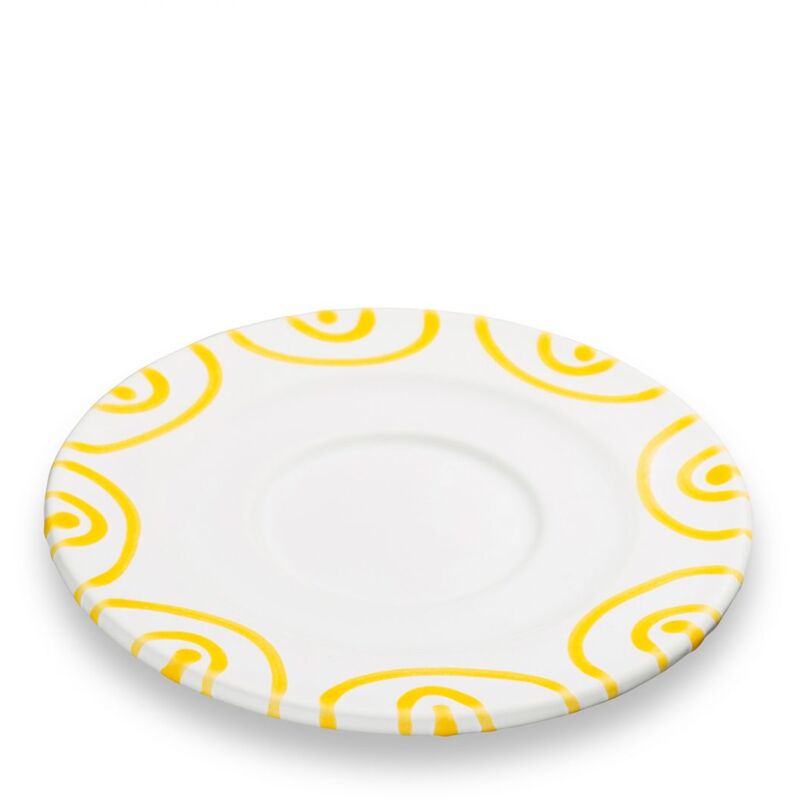 foto del prodotto ceramica gmundner giallo fiammato, piattino cappuccino 14 cm 