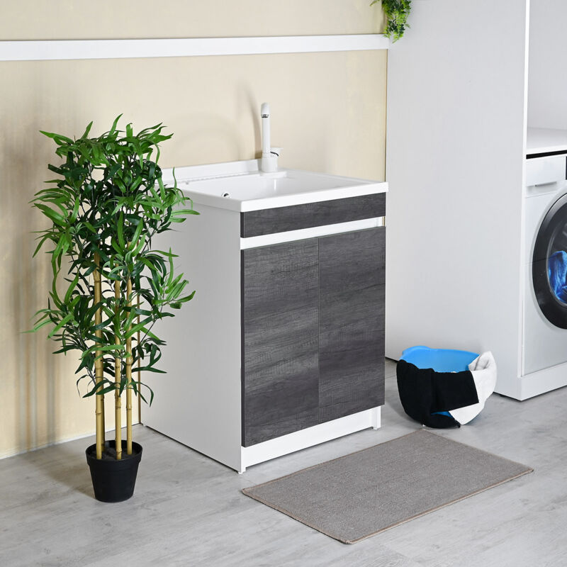 foto del prodotto ceramica tuscia mobile lavatoio 60x60 con vasca in plastica resina pp zara olmo scuro