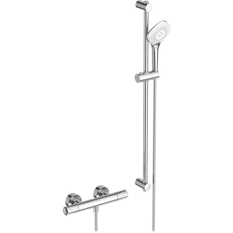 foto del prodotto ceratherm t100, miscelatore termostatico esterno con asta doccia e doccetta multifunzione da 8l min, a7235aa, cromato ideal standard