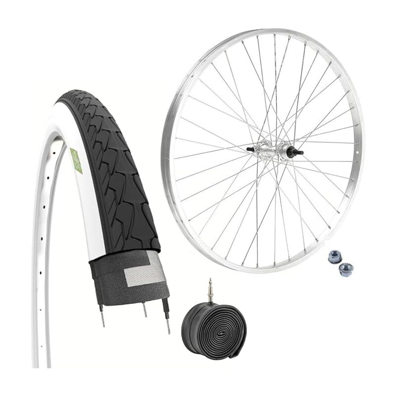 foto del prodotto cerchio posteriore 28 x 1.75 ruota in alluminio 1v copertone bianconero 700x35c x bici citybike stradale olandese