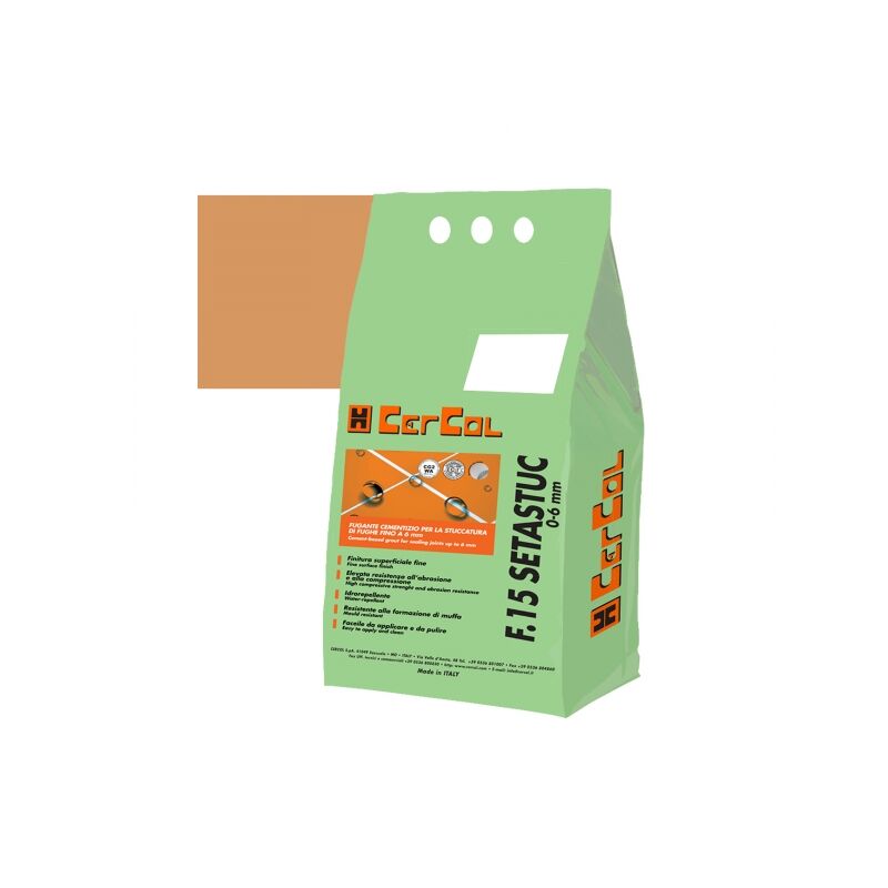 foto del prodotto cercol f15 setastuc 0 6 stucco cementizio idrorepellente fughe pavimento parete kg.5 75 terracotta