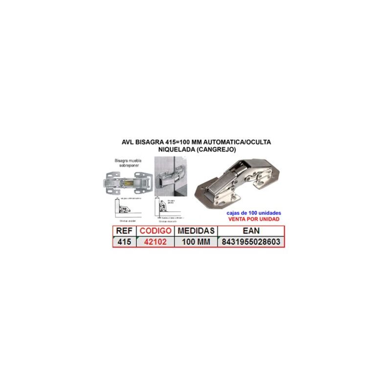 foto del prodotto cerniera automatica a scomparsa avl 415granchio nichelato da 100 mm