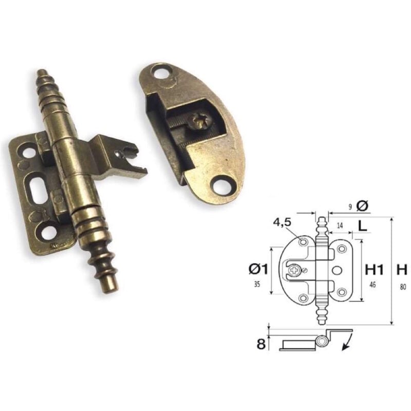 foto del prodotto cerniera per armadio antichi cerniere mobili speciale anticata in stile a621 80