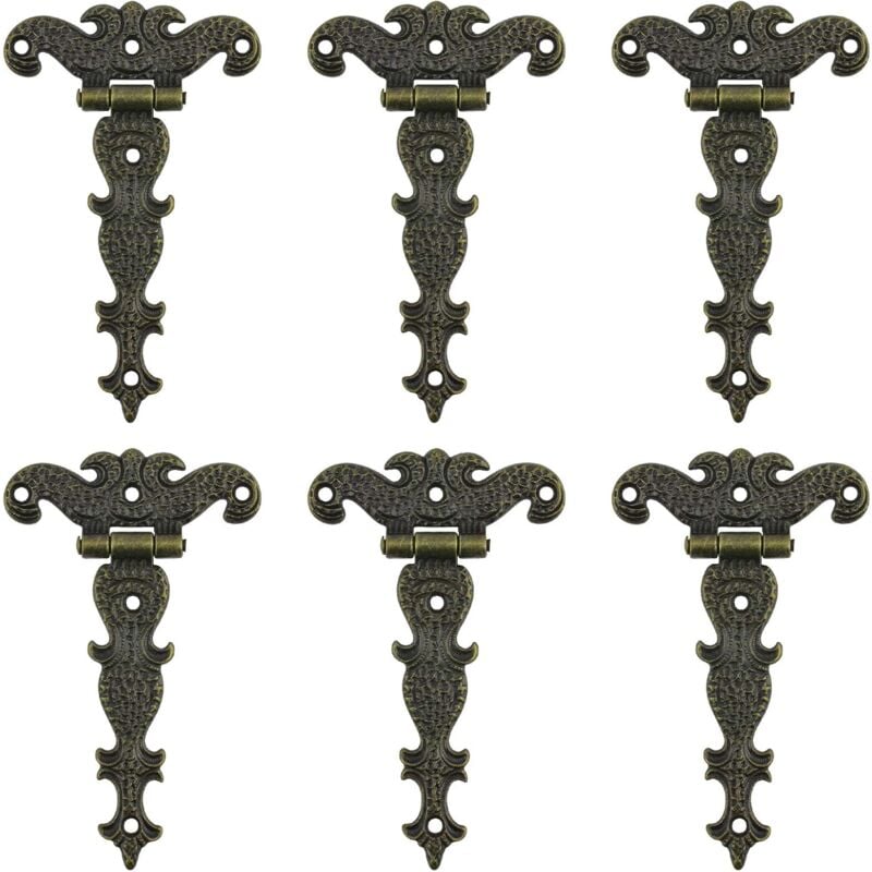 foto del prodotto cerniera per mobili, cerniere antiche, 6 pezzi cerniere decorative in bronzo per ante di armadi, portagioie