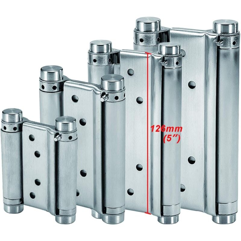 foto del prodotto cerniere a molla a doppia azione in acciaio inossidabile da 126 mm per porte a battente, chiusura automatica per bancone di saloon, bar, pub,