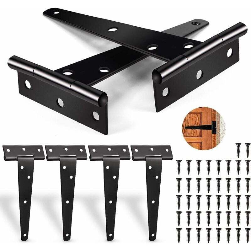 foto del prodotto cerniere a t, cerniere nere resistenti, cerniere per porte resistenti con capacit di carico di 25 kg, cerniere pieghevoli con 42 viti, cerniere