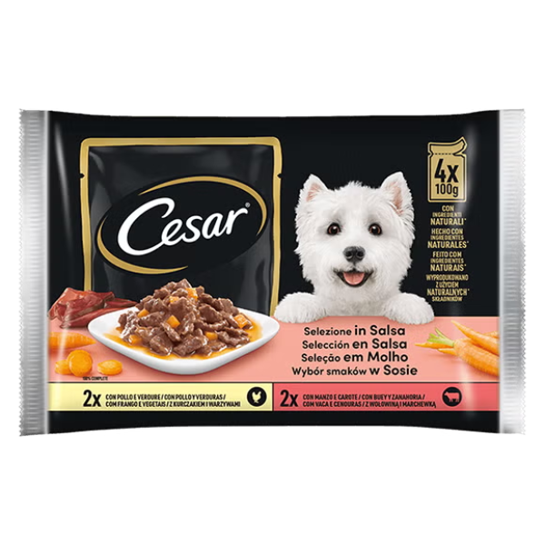foto del prodotto cesar dog selezione delizie del giorno multipack 4x100 gr in salsa 1 ordine scegli lo sconto bzr5 bzr20 200 punti fedelt 