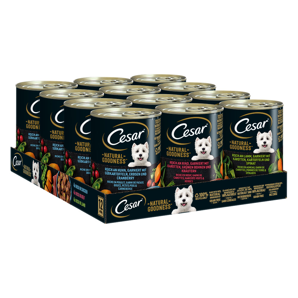 foto del prodotto cesar natural goodness 12 x 400 g alimento umido per cani mix manzo, pollo, agnello