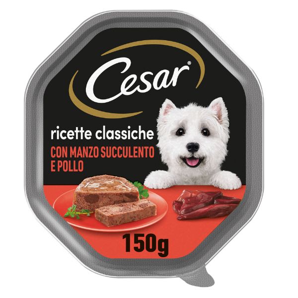 foto del prodotto cesar ricette classiche 150gr - manzo e pollo - confezione da 14 pezzi - cibo umido per cani - 1 ordine scegli tra bzr5 / bzr20 + 200 pt fedeltà