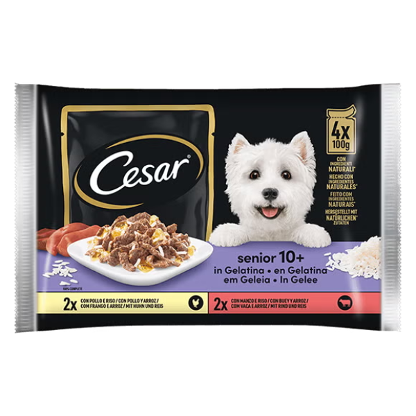 foto del prodotto cesar senior 10 in gelatina multipack 4x100 gr 2x manzo 2x pollo 1 ordine scegli lo sconto bzr5 bzr20 200 punti fedelt 