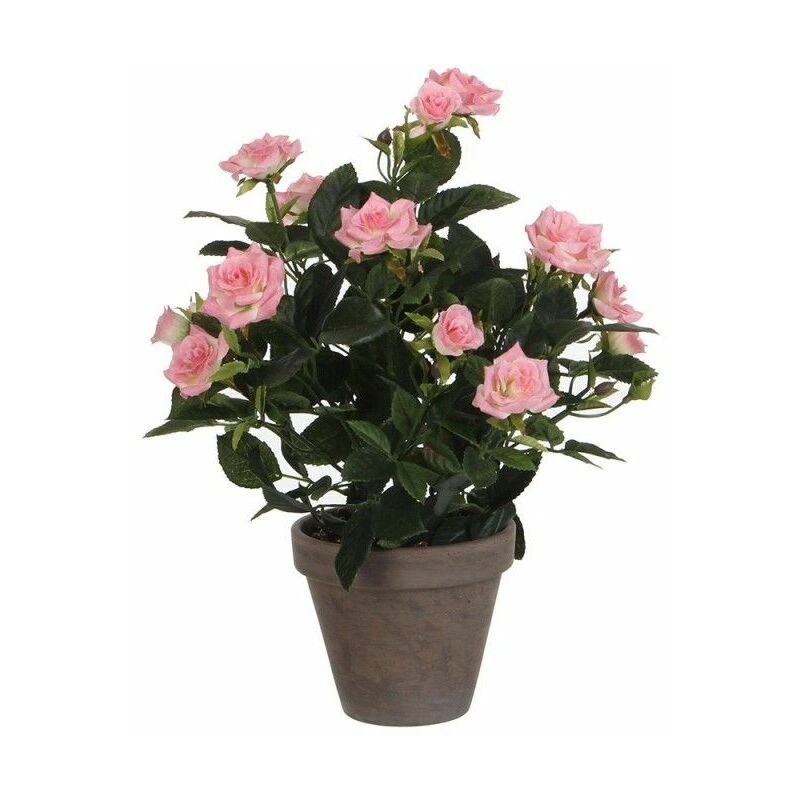 foto del prodotto cespuglio di rose in pvc rosa con vaso grigio