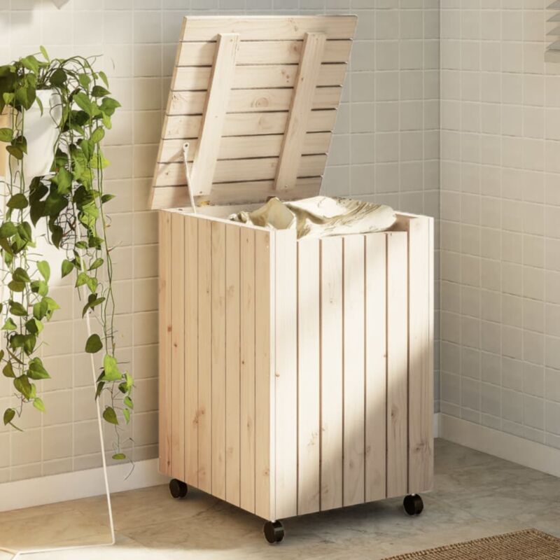 foto del prodotto cesta biancheria con ruote rana 45x45x64 cm legno massello pino vidaxl