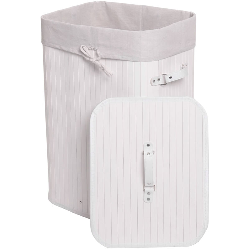 foto del prodotto cesta borsa portabiancheria bagno elegante hhg 118 legno bamb 32x43x61cm 70l bianco