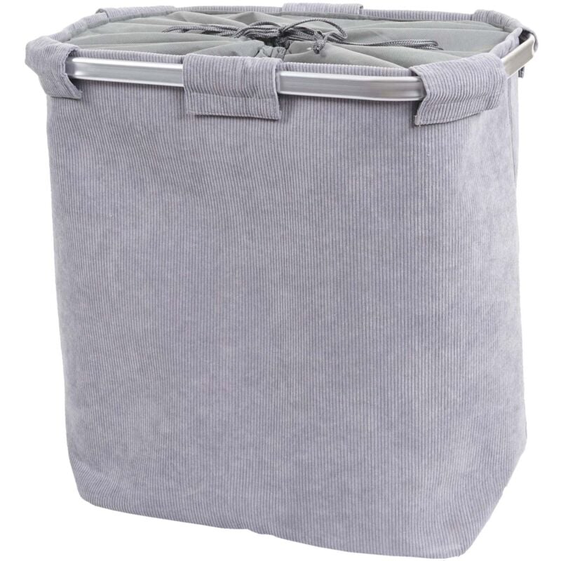 foto del prodotto cesta borsa portabiancheria hhg 242 tessuto, a coste 2 scomparti 82l grigio