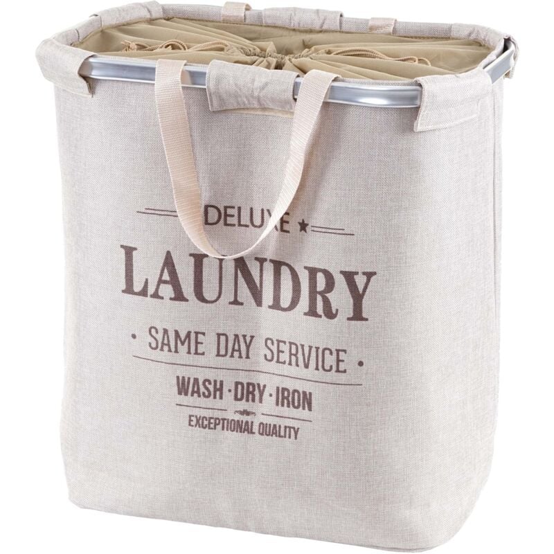 foto del prodotto cesta borsa portabiancheria hhg 804 tessuto, laundry 2 scomparti maniglie 89l beige