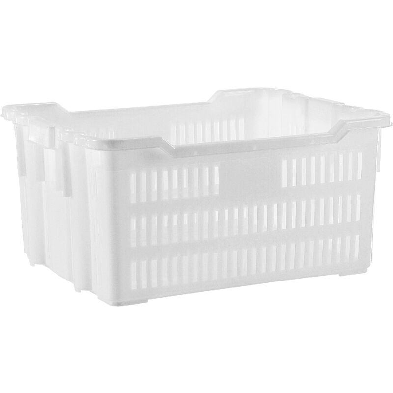 foto del prodotto cesta contenitore forato rettangolare 50x40x30 box in plastica hdpe portata 50kg container sovrapponibile lavabile uso alimentare e professionale