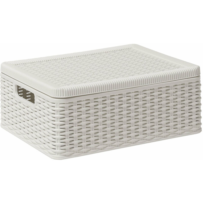 immagine 0 del prodotto cesta contenitore multiuso con coperchio e manici in resina effetto rattan bianco decora 381