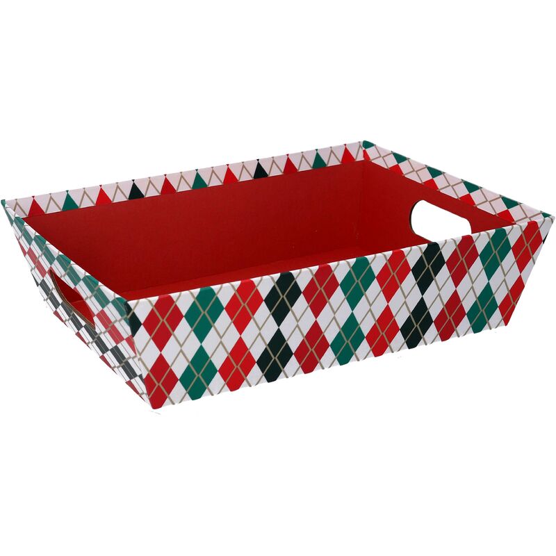 foto del prodotto cesta in cartone rombi rosso e verde rettangolare 31x22h9cm