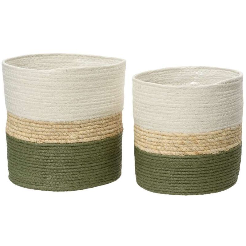 foto del prodotto cesta intrecciata verde naturale crema grande 28x28 cm kaemingk
