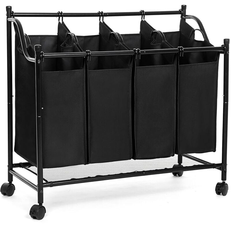 foto del prodotto cesta per biancheria protabiancheria carrello lavanderia a 4 scomparti con rotelle nero