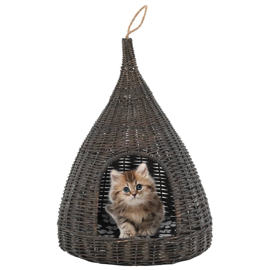 foto del prodotto cesta per gatti cuscino grigio 40x60cm teepee salice naturale