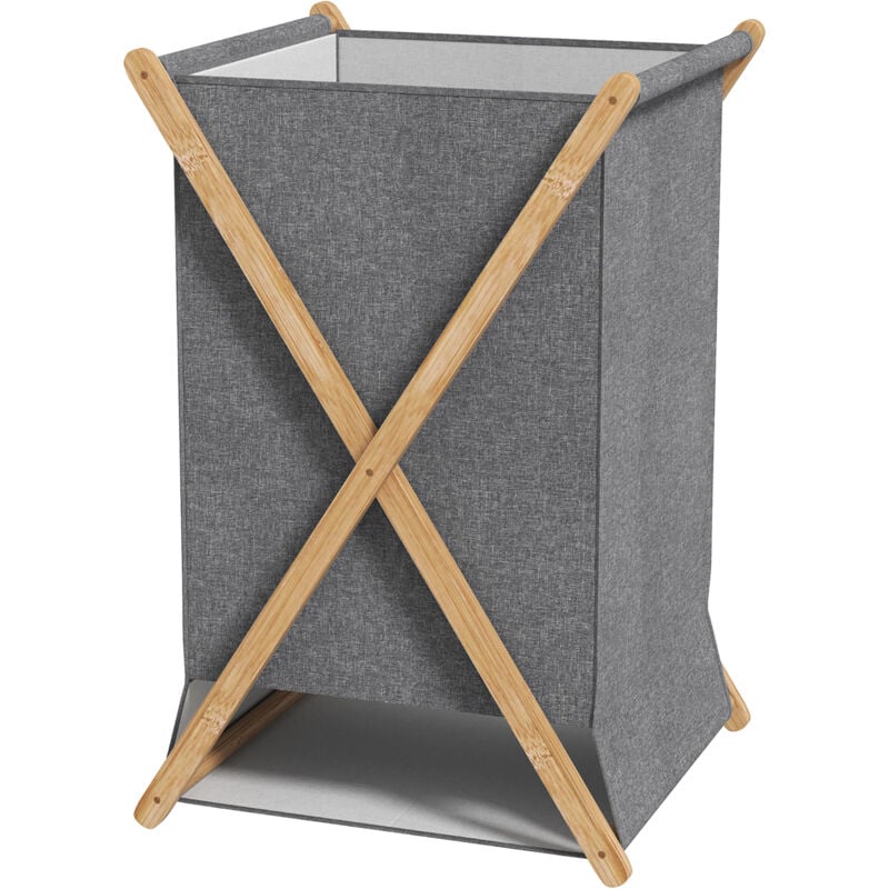 foto del prodotto cesta porta biancheria 55l pieghevole in tessuto e bamb , legno e grigio homcom
