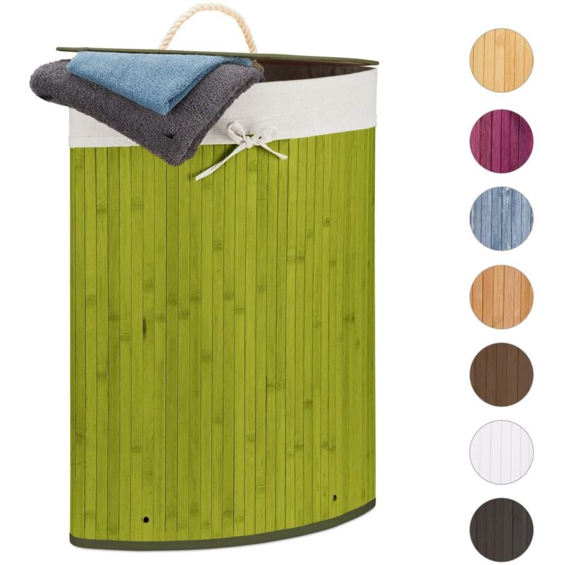 foto del prodotto cesta porta biancheria angolare in bamb , 60 l, pieghevole, con coperchio, sacco, 65,5x49,5x37 cm, verde relaxdays