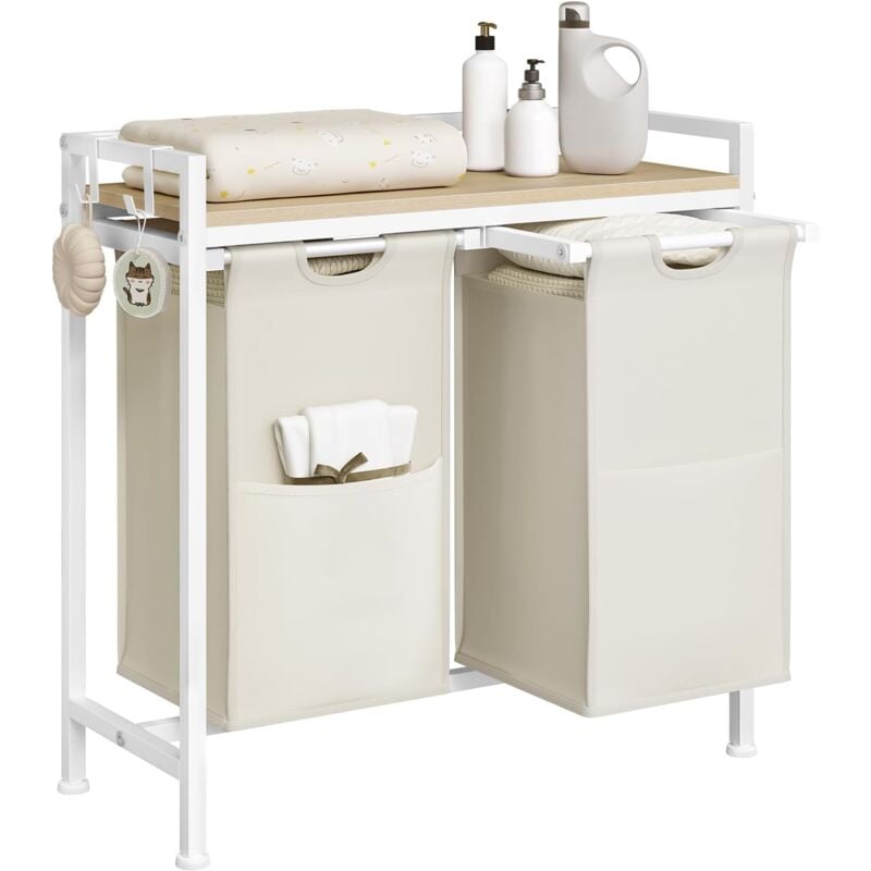 foto del prodotto cesta porta biancheria con 2 scomparti estraibili, bianco woltu