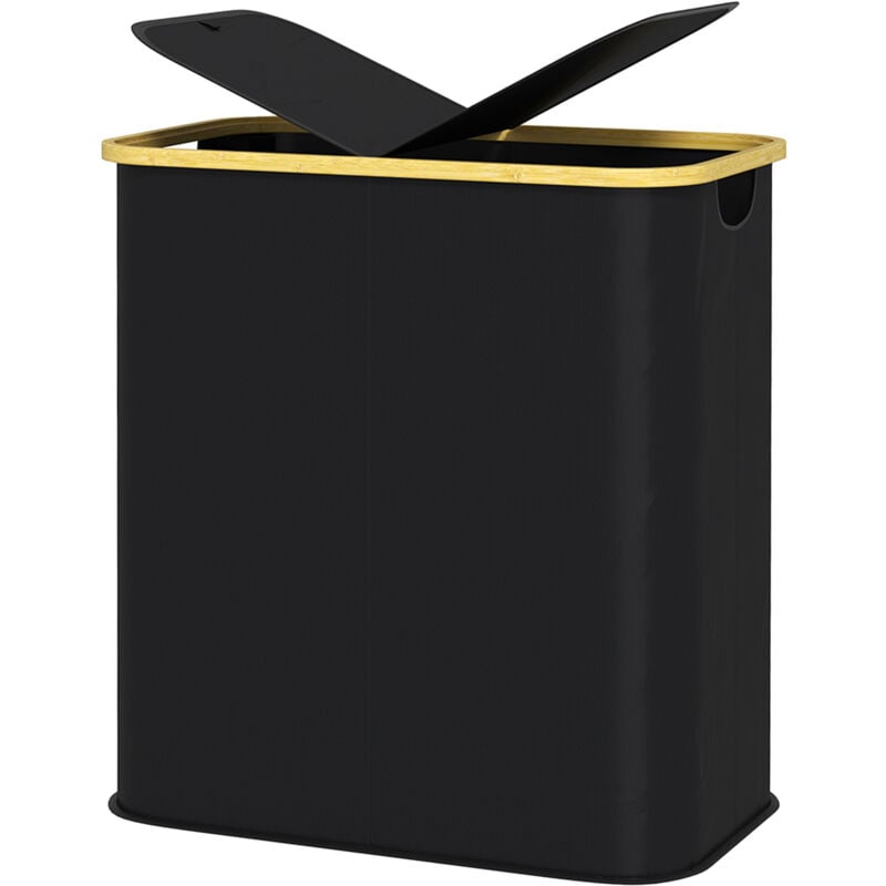 foto del prodotto cesta porta biancheria da 80l con coperchio in tessuto e bamb nero homcom