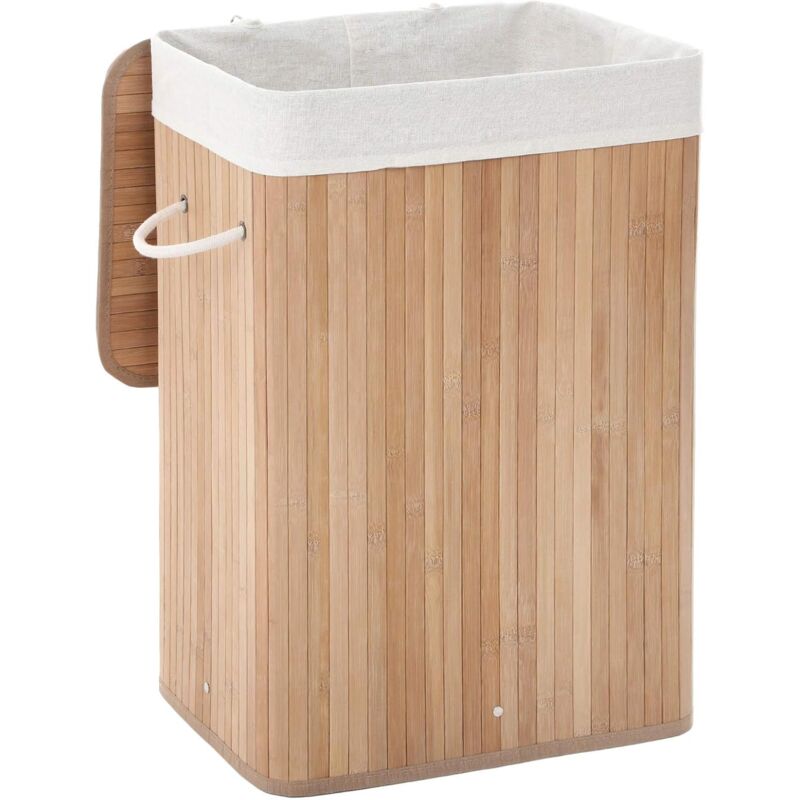 foto del prodotto cesta porta biancheria pieghevole in bamb con 3 manici, cesto per lavanderia, foderato con un sacco in tessuto, rettangolare, 40 x 30 x 60 cm