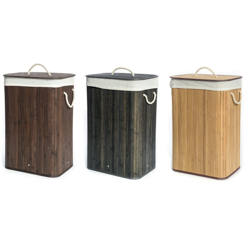 foto del prodotto cesta portabiancheria con coperchio contenitore multiuso bamboo tinta unita, misuracestacoloregrigio