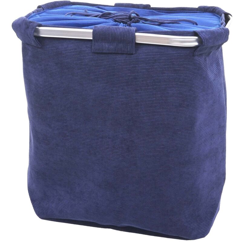foto del prodotto cesta portabiancheria con coulisse 2 scomparti 56x49x30cm 82l in tessuto blu 040002512