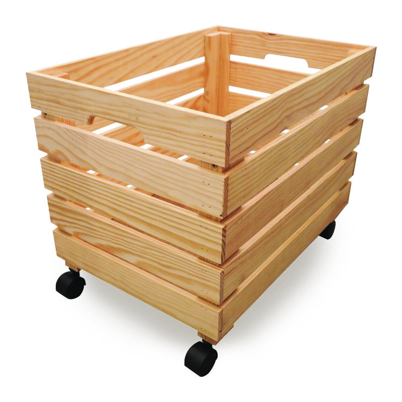 foto del prodotto cesta scatola contenitore con ruote 35x50x35 cm in legno di pino naturale