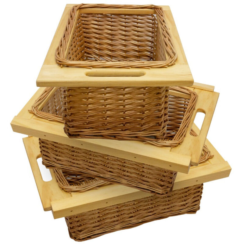 foto del prodotto cestelli estraibili in vimini per cucina cassetti organizzazione credenza cesto in vimini con telaio e binari in legno di faggio per dispensa da 40cm