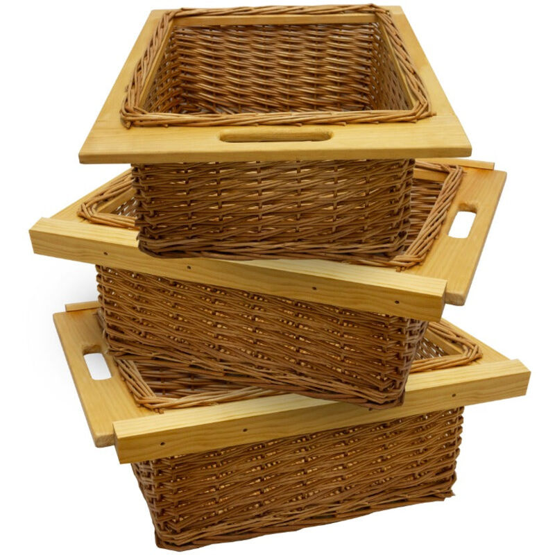 immagine 0 del prodotto cestelli estraibili in vimini per cucina cassetti organizzazione credenza cesto in vimini con telaio e binari in legno di faggio per dispensa da 50cm