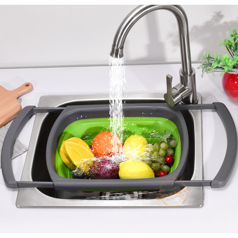 foto del prodotto cestello di scarico per lavello, vassoio pieghevole in silicone per frutta e verdura per casa, cucina, ristorante, lavaggio di tagliatelle, cestino