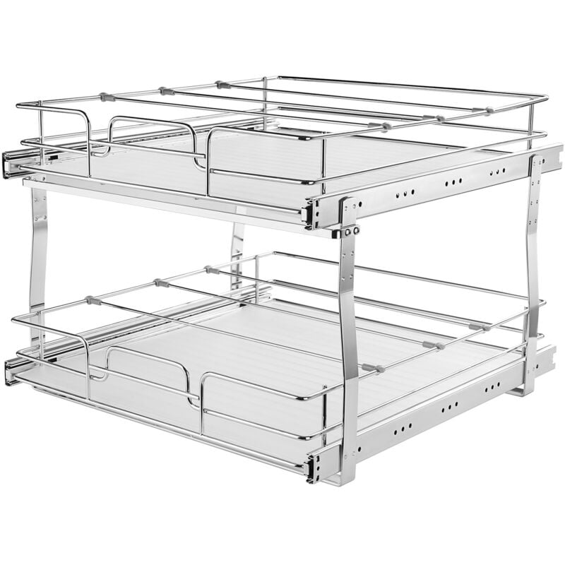 foto del prodotto cestello estraibile sottolavello da cucina 2 ripiani 300x516mm e 376x533mm in acciaio cromato,cestello scorrevole cucina ripiano carico max. 30kg,