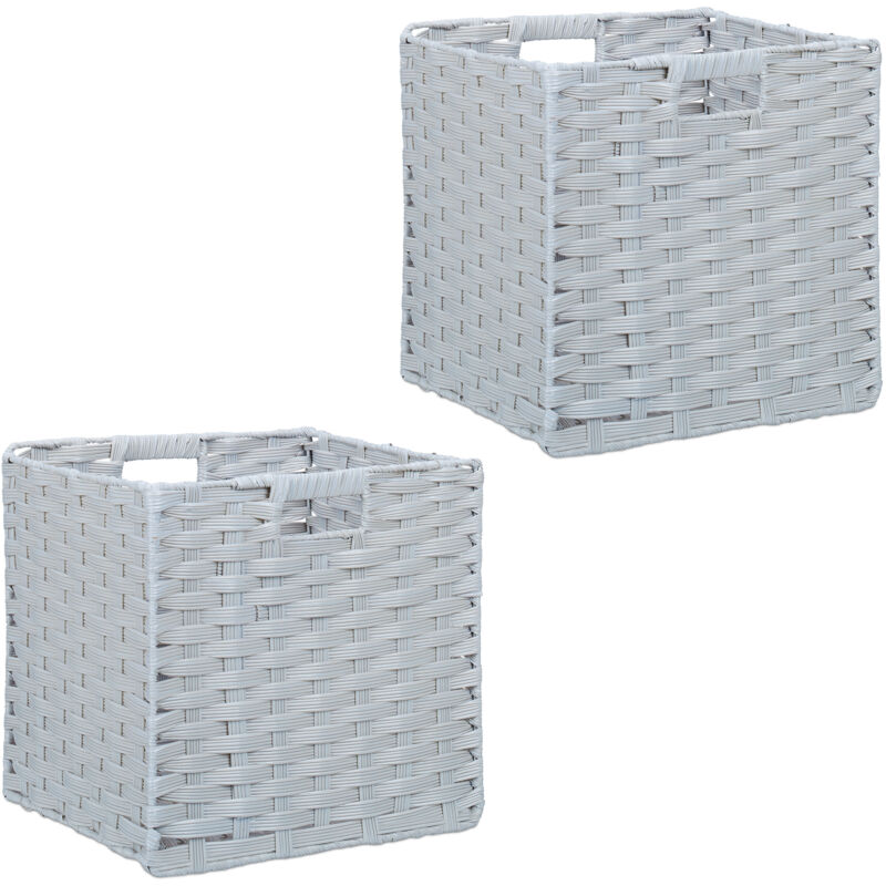 foto del prodotto cesti intrecciati portaoggetti in plastica, set 2 scatole da scaffale, hlp 31x32x30 cm, organizer libri cubo relaxdays