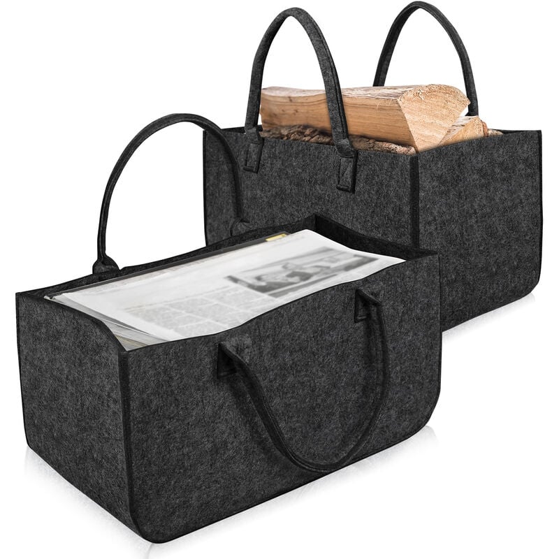 foto del prodotto cesti per legna borsa in feltro per legna da ardere, 2 pezzi, pieghevole, cestino in feltro per la spesa, borsa per legno, 50 x 25 x 25 cm grigio