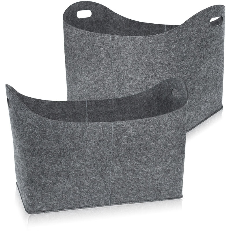 foto del prodotto cesti per legna borsa in feltro per legna da ardere, 2 pezzi, pieghevole, cestino in feltro per la spesa in legno, giornali, 55 x 30 x 40 cm grigio,