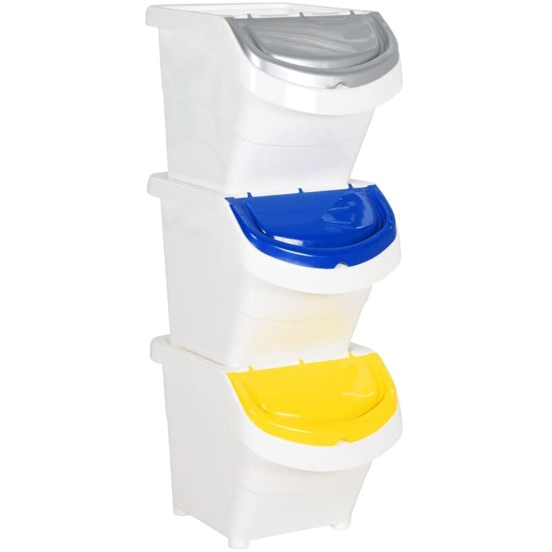 foto del prodotto cestini per rifiuti impilabili con coperchi 3pz bianchi pp 78 l vidaxl 621230
