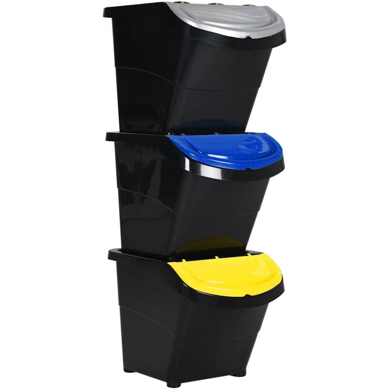 foto del prodotto cestini per rifiuti impilabili con coperchi 3pz neri in pp 78 l vidaxl 566497