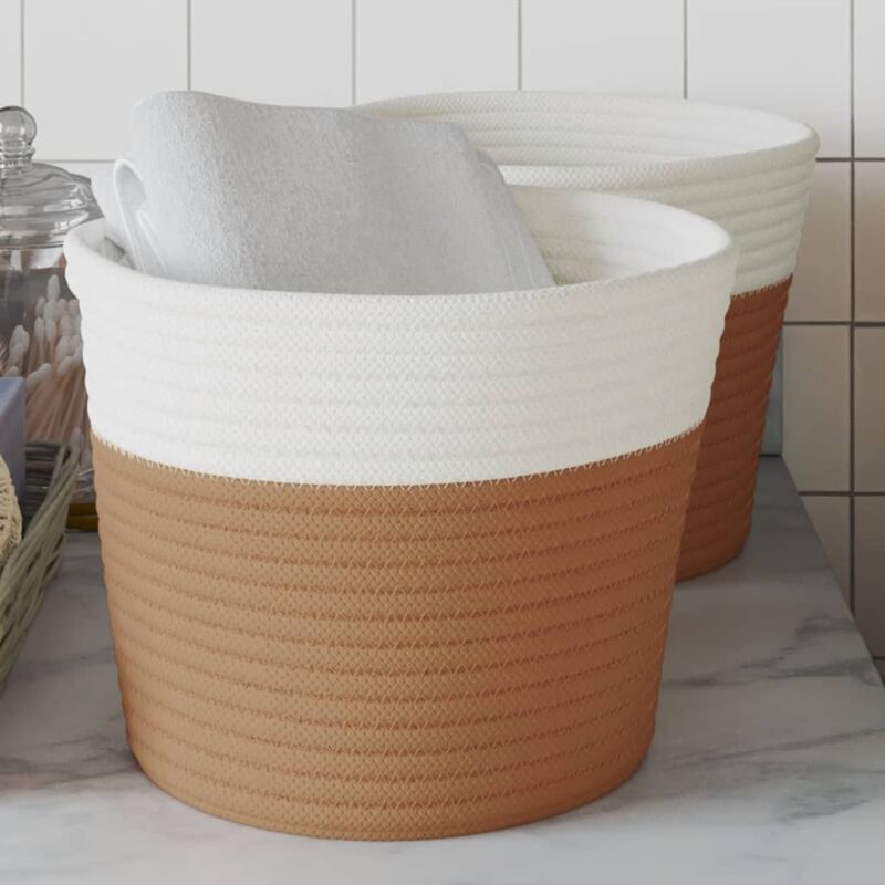 foto del prodotto cestini portaoggetti 2pz marrone e bianco 24x18 cm in cotone vidaxl