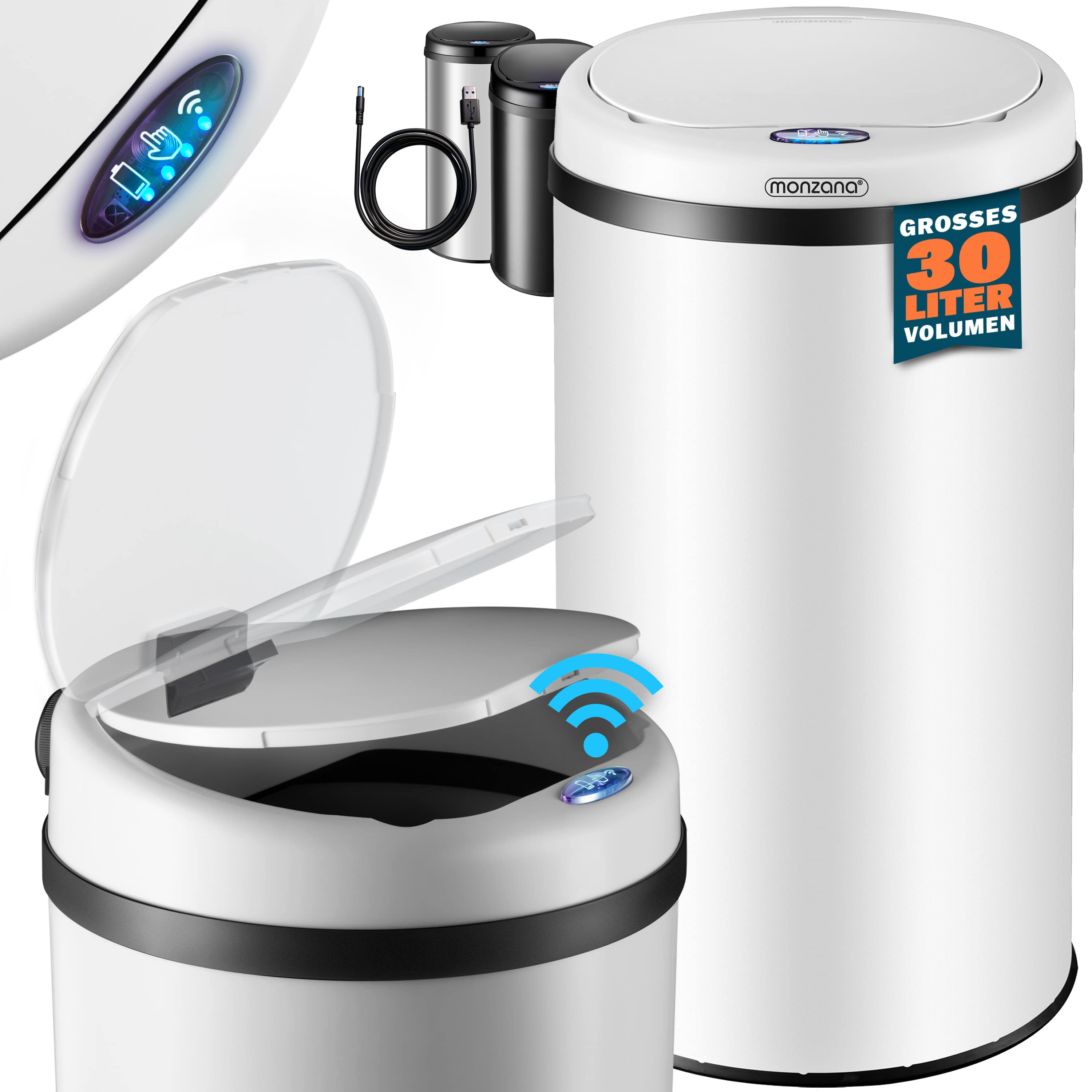 foto del prodotto cestino a sensore in acciaio inox bianco 30 litri