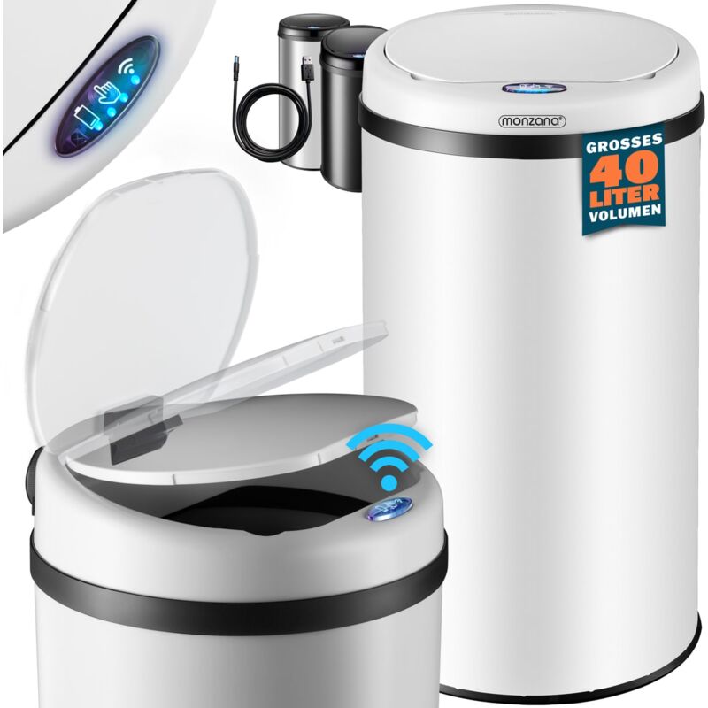 foto del prodotto cestino a sensore incl. cavo di ricarica in acciaio inox display led touchless pattumiera smart raccolta differenziata wei m de monzana