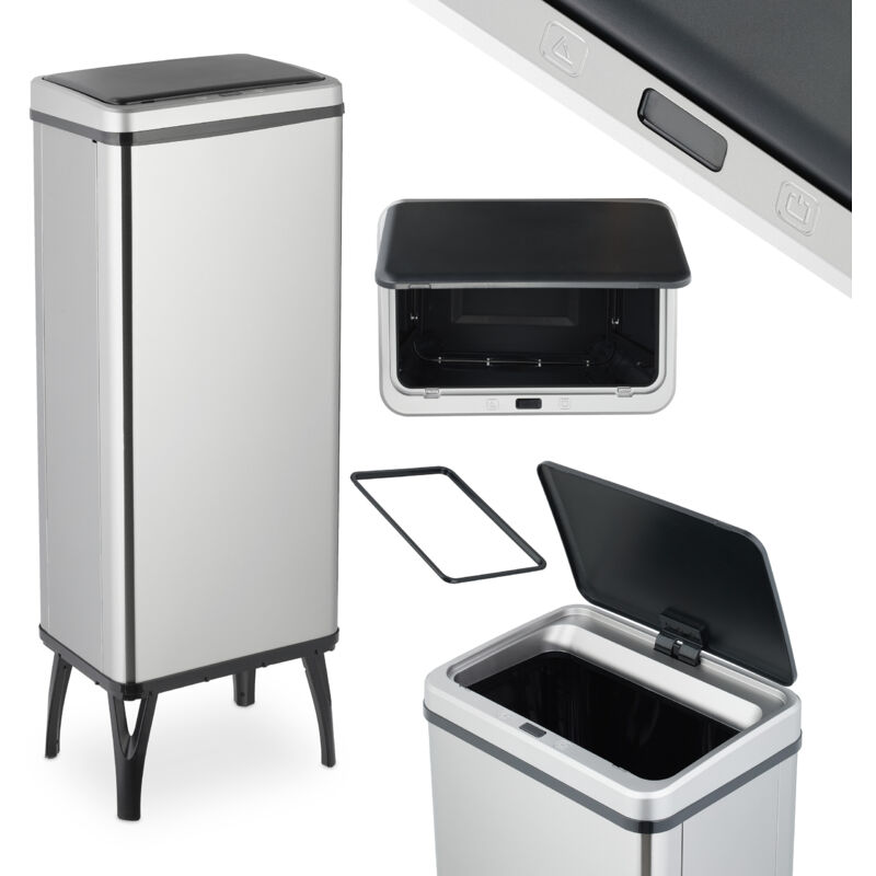 foto del prodotto cestino automatico spazzatura, pattumiera cucina 60 l, coperchio sensore elettrico, anello buste, acciaio inox relaxdays