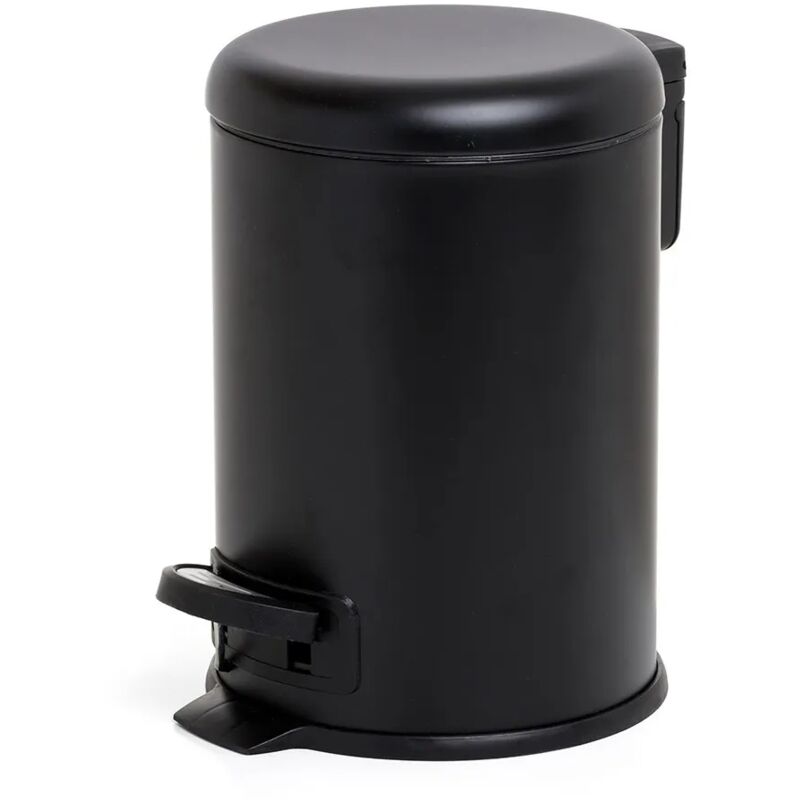 foto del prodotto cestino bagno nero acciaio inox con apertura a pedale e secchio interno removibile
